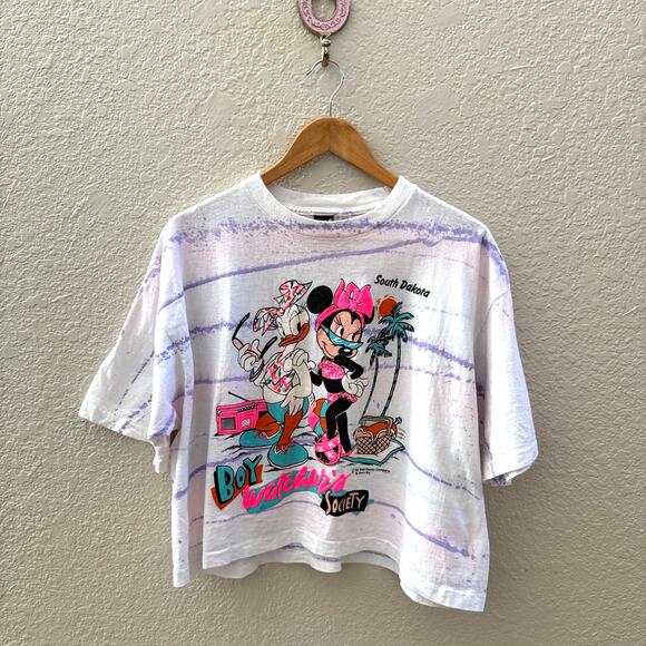 Vintage Minnie Mouse Boy Watchers Society South Dakota Cropped Tee - Picture 1 of 5